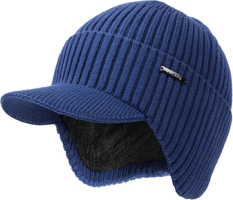 Wmcaps Winter Beanie with Brim and Ear Flaps, Outdoor Warm Fleece Lined Knit Hat Stocking Caps for Men Women - Image 1